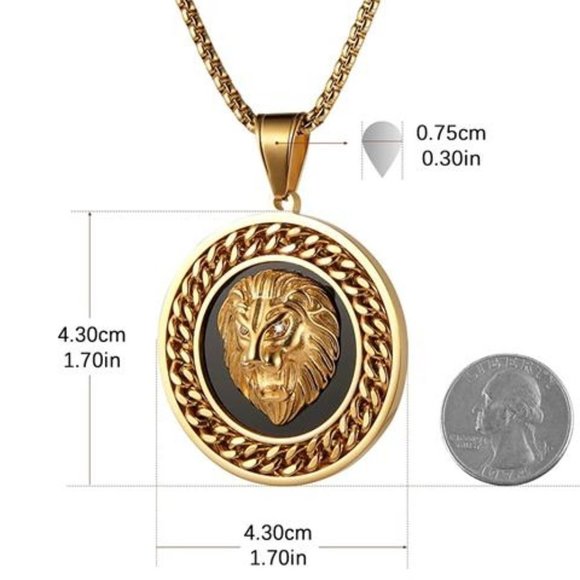 NEW Lion Cuban Link Pendant Gold Medallion Chain Necklace - Picture 4 of 5